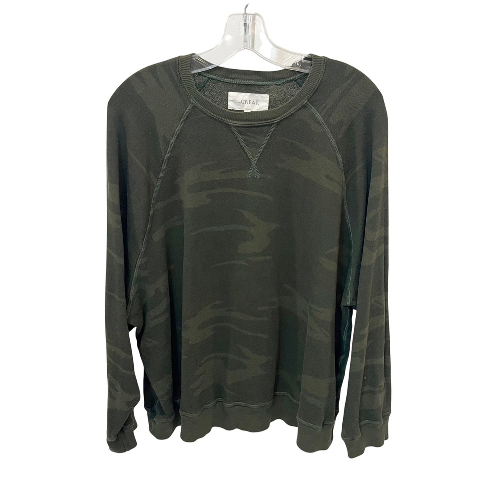 The Great The Slouch Sweatshirt Camo Green Cotton Raglan Pullover Size 2 Medium